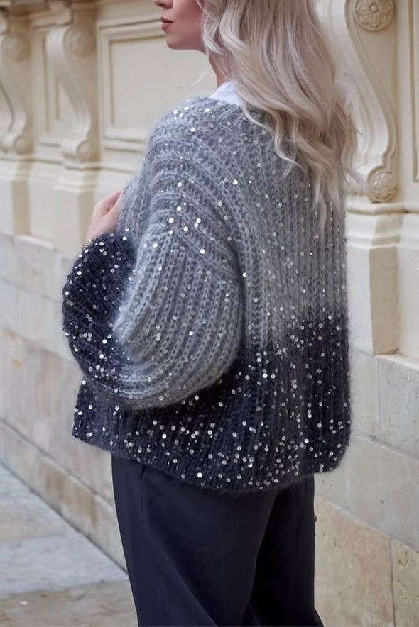 Women's Warm Sequin Gradient Knit Cardigan Jacket