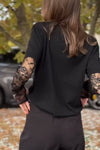 Women's Casual See-through Lace Sleeves T-shirt Top