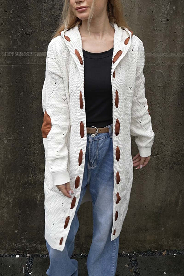 Women's mid-length hooded knitted sweater cardigan