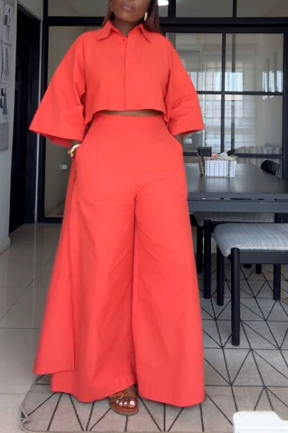 Women's Elegant Trailing Shirt And Wide-leg Pants Suit