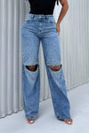 Women's Straight Jeans with Rivets and Rhinestones