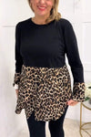 Women's Casual Round Neck Leopard Printed Patchwork Top