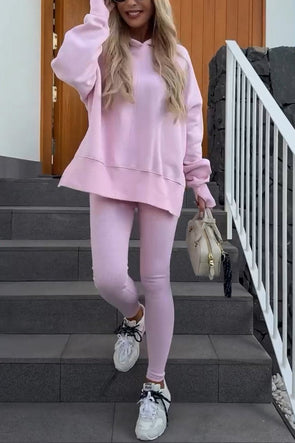 Women's Solid Color Side-opening Sports Sweatshirt Two-piece Set