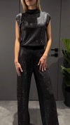 Women's Casual Round Neck Cap Sleeve Shiny Two-piece Suit