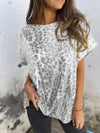 Women's Round Neck Short Sleeve Leopard Print Top