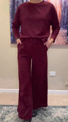 Women's Cool Rhinestone Velvet Long Sleeve & Belted Cool Rhinestone Velvet Slim Fit Straight Pants