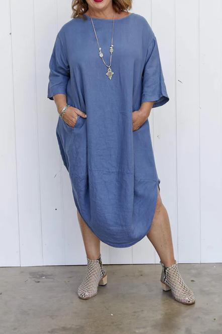 Casual Round Neck Solid Color Loose Dress