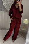 Women's stylish diamond-embellished top and pants two-piece set