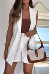 Women's Spring Casual Solid Color Lapel Sleeveless Jacket Short Two-piece Suit