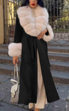 Women's Luxurious Elegant Fur Belted Hem Slit Long Coat