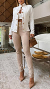 Women's Stand Collar Button Top + Tight Pants Set