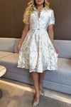 Women's Fashion Rose Flower Knee-Length Shirt Dress