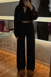 Women's Casual Fashion Full Diamond Shirt Wide Leg Pants Two-piece Suit