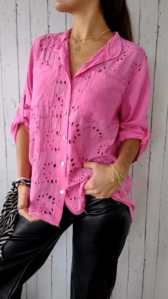 Casual V-neck Hollow Top