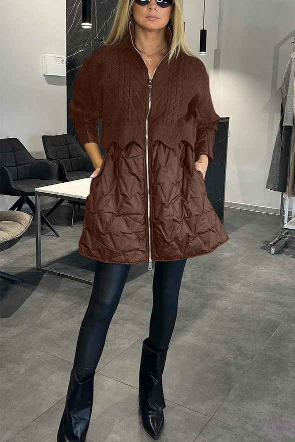 Women's Stand Collar Knitted Patchwork Coat