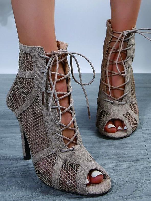 Women's sexy fish mouth mesh strappy sandals