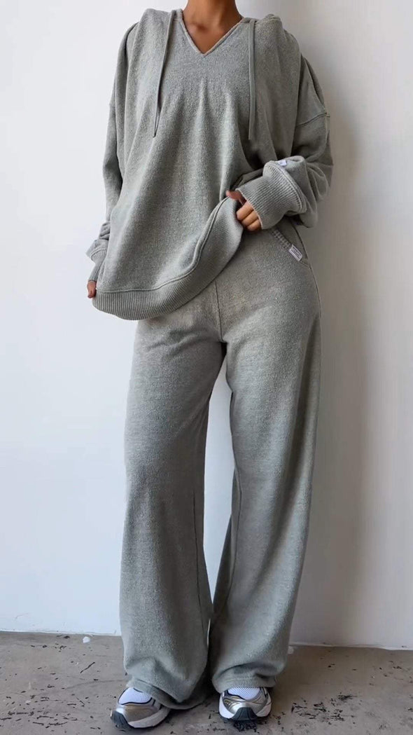 Women's Casual Sports Hooded Knitted Pants Suit