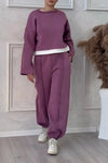 Women's Casual Round Neck Contrast Patchwork Sweatpants Suit