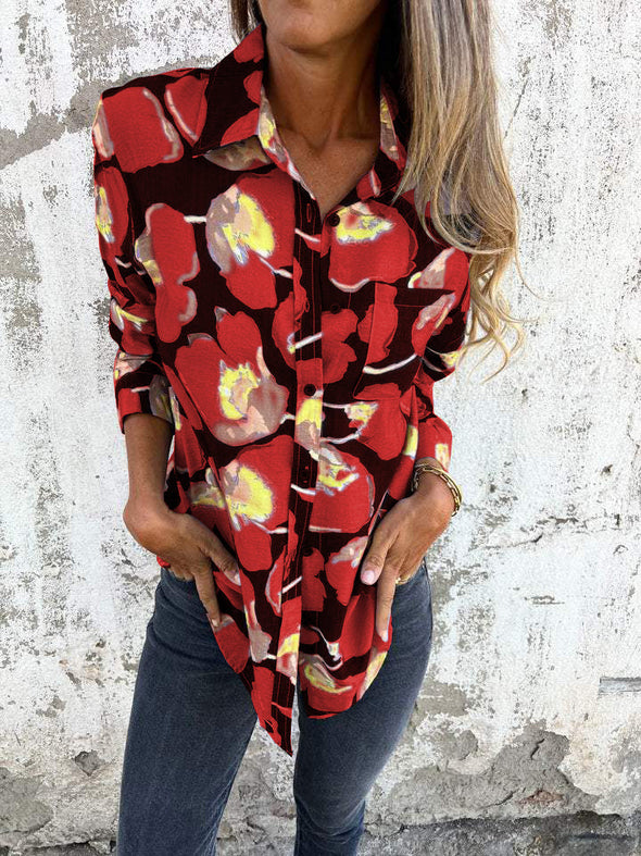 Lapel Single-breasted Printed Shirt