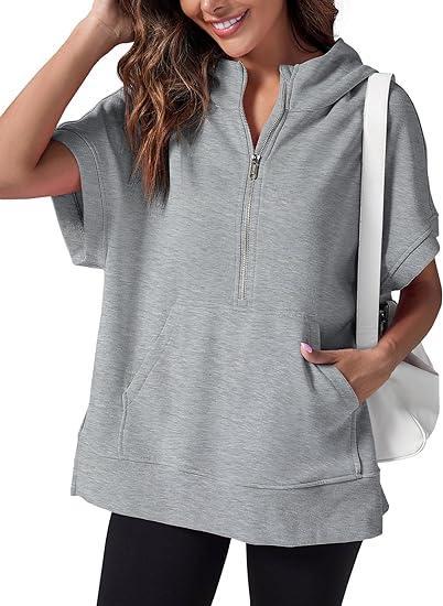 Women's Hooded Short-sleeved Half-zip Top