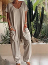 Casual V-neck Solid Color Jumpsuit