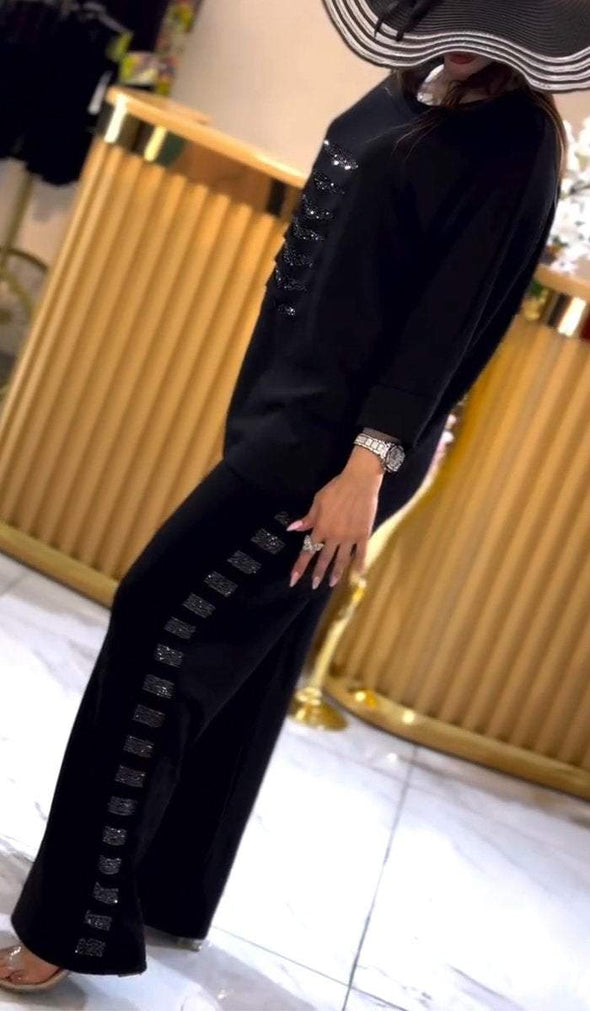 Women's Casual Round-neck Shiny Two-piece Suit