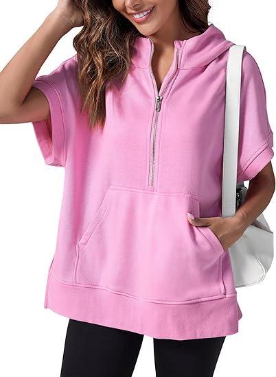 Women's Hooded Short-sleeved Half-zip Top