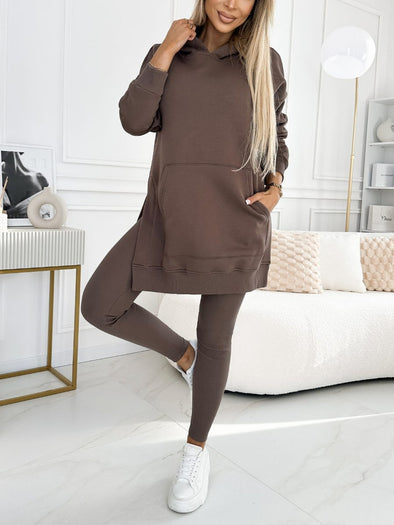 (S-5XL) Plus Size Women's Fashion Solid Color Hoodie and Lined Leggings two-piece set