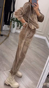 Women's hooded zipper suede casual suit