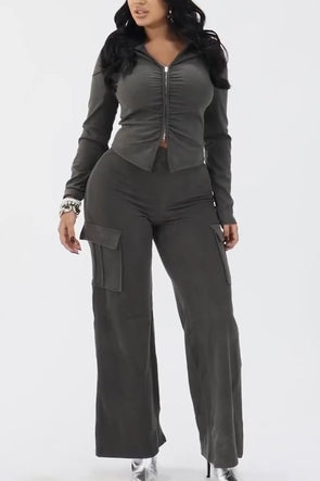 Women's Cool Slim Fit Gathered Zip Long Sleeves & Cool Hiking Pocket Stretch Pants