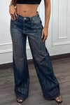 Women's Casual Rhinestone Straight Jeans