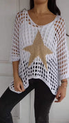 Women's V-neck Sleeve Knitted Star Print Blouse 2-piece Set