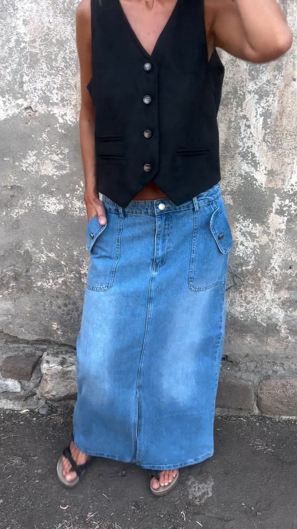 Denim Slit Long Skirt