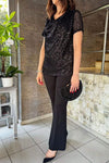 Women's V-neck Sequined Short-sleeved Top and Trousers Set