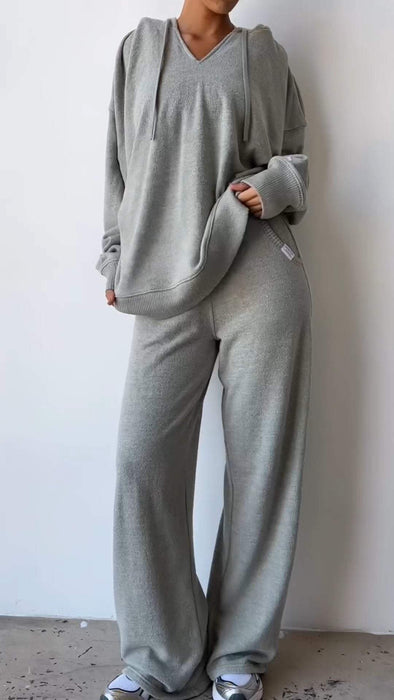 Women's Casual Sports Hooded Knitted Pants Suit