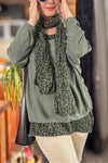 Women's Casual V-Neck Leopard Vest Solid Color Long Sleeve Three piece set