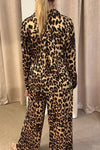 Women's Fashion Sequin Patchwork Leopard Print Top and Pants Two-Piece Set