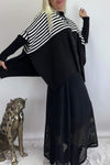 Women's casual striped patchwork bat sleeve sweater skirt suit