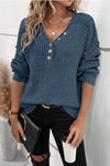 Women's Casual V-neck Solid Color Knitted Top