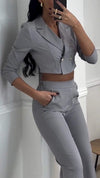 Women's Lapel Short Top + Trousers Suit