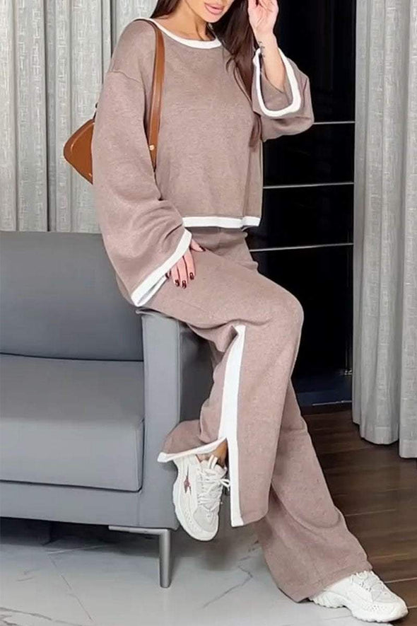 Women's Round Neck Long Sleeve Sweatshirt Two Piece Set