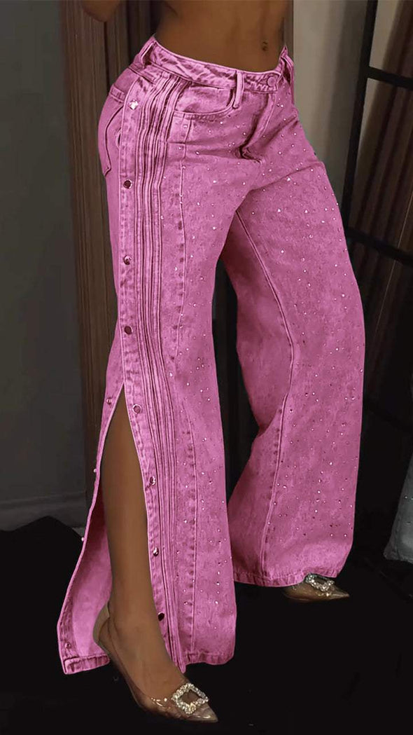 Women's Button-down Rhinestone Fashion Jeans