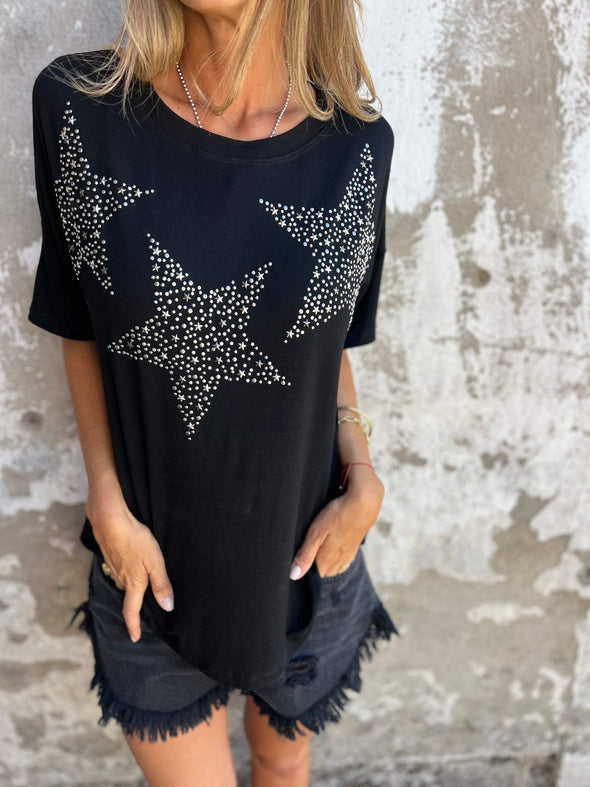 Star Shaped Rhinestone Lettering T-shirt