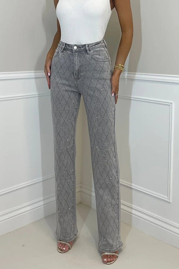 Women's Elegant And Fashionable Diamond Denim Trousers