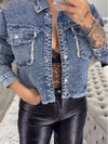 Women's Lapel Rhinestone Denim Jacket