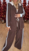 Women's Hooded Suede Striped Casual Suit