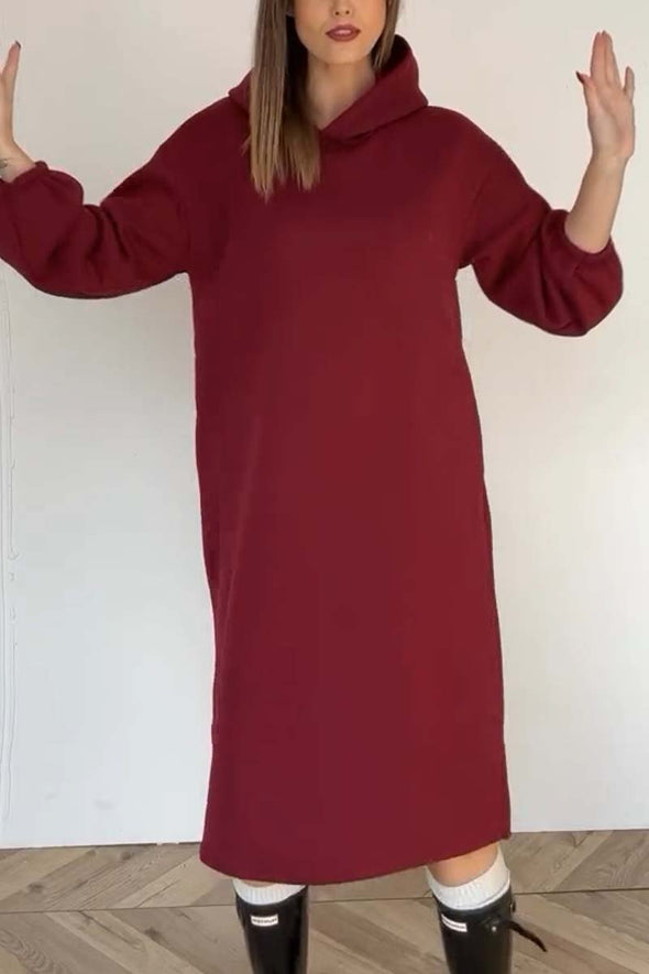 Women's Casual Solid Color Slit Hooded Sports Dress