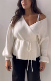 Women's casual belted woolen cardigan