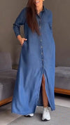 Thin Denim Lapel Long Dress