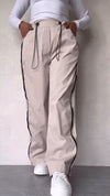 Women's Casual Contrast Stripe Sport Drawstring Pocket Zip Trousers